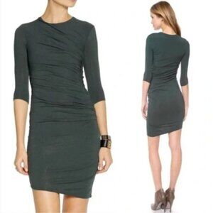 Helmut Lang Nova green jersey ruched dress Wool Blend size Medium, runs small.